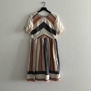 Cream and Black Asymmetrical Sundress with Raglan Sleeves